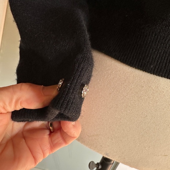 Vintage Genuine Mouton Fur Shawl Collar Sweater Black S, Rhinestone Accents - Picture 9 of 14